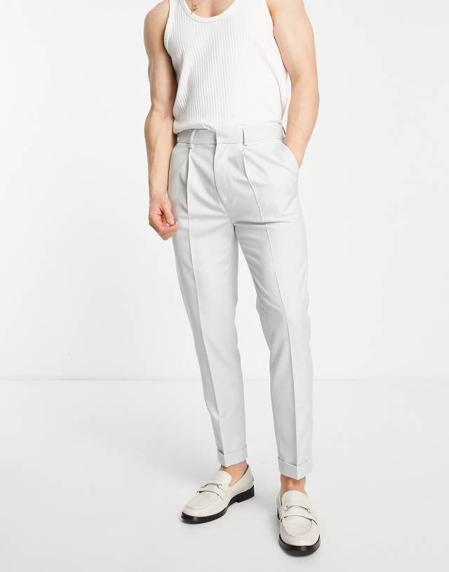 ASOS DESIGN smart tapered turnup pants with micro texture in pastel mint