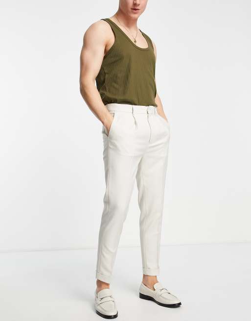 ASOS DESIGN smart tapered turnup trousers with micro texture in