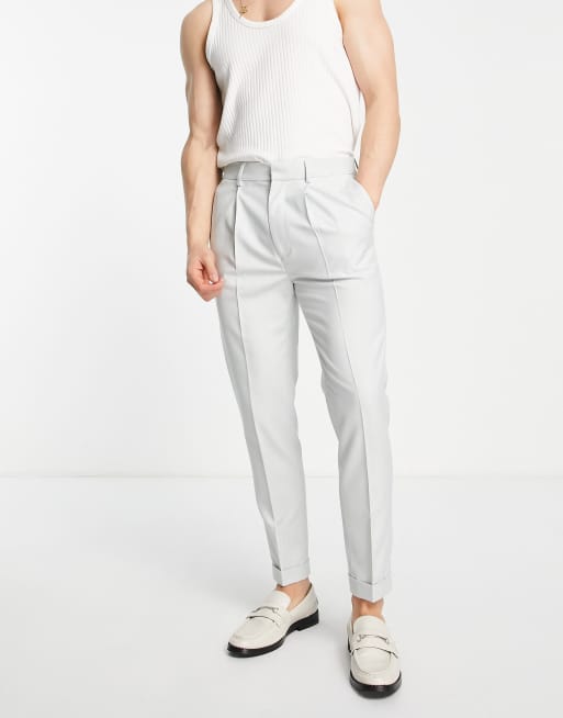 Asos Design Smart Tapered Turnup Trousers With Micro Texture In Pastel