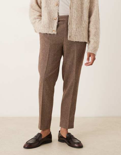 ASOS DESIGN smart tapered wool blend pants in brown - view 1