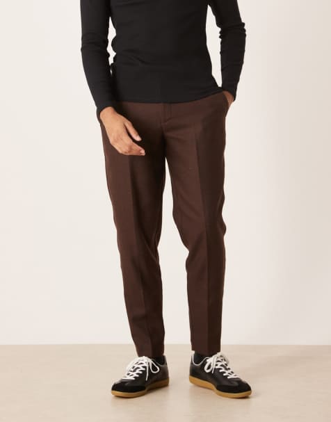 ASOS DESIGN smart tapered wool blend trousers in dark brown