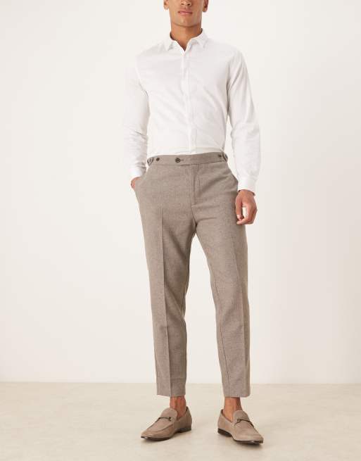 ASOS DESIGN smart tapered wool blend trousers in light grey with side adjusters, 2 of 5