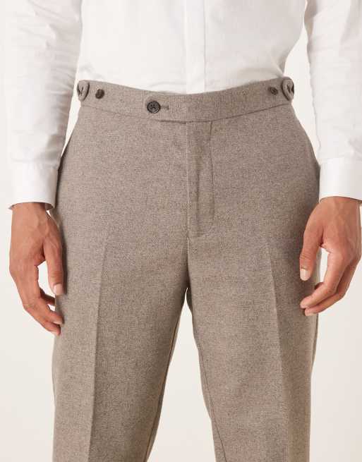 ASOS DESIGN smart tapered wool blend trousers in light grey with side adjusters, 5 of 5