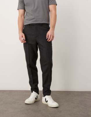 Asos Design Smart Tapered Wool Mix Pants With Plaid In Black