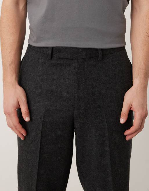 ASOS DESIGN smart tapered wool mix pants with plaid in charcoal, 4 of 5