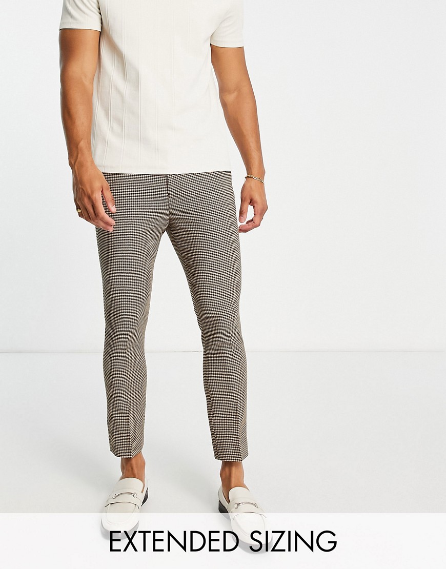 ASOS DESIGN smart tapered wool mix trousers in stone dogtooth-Neutral