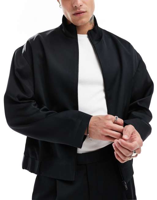 ASOS DESIGN smart track jacket in black satin (part of a set)