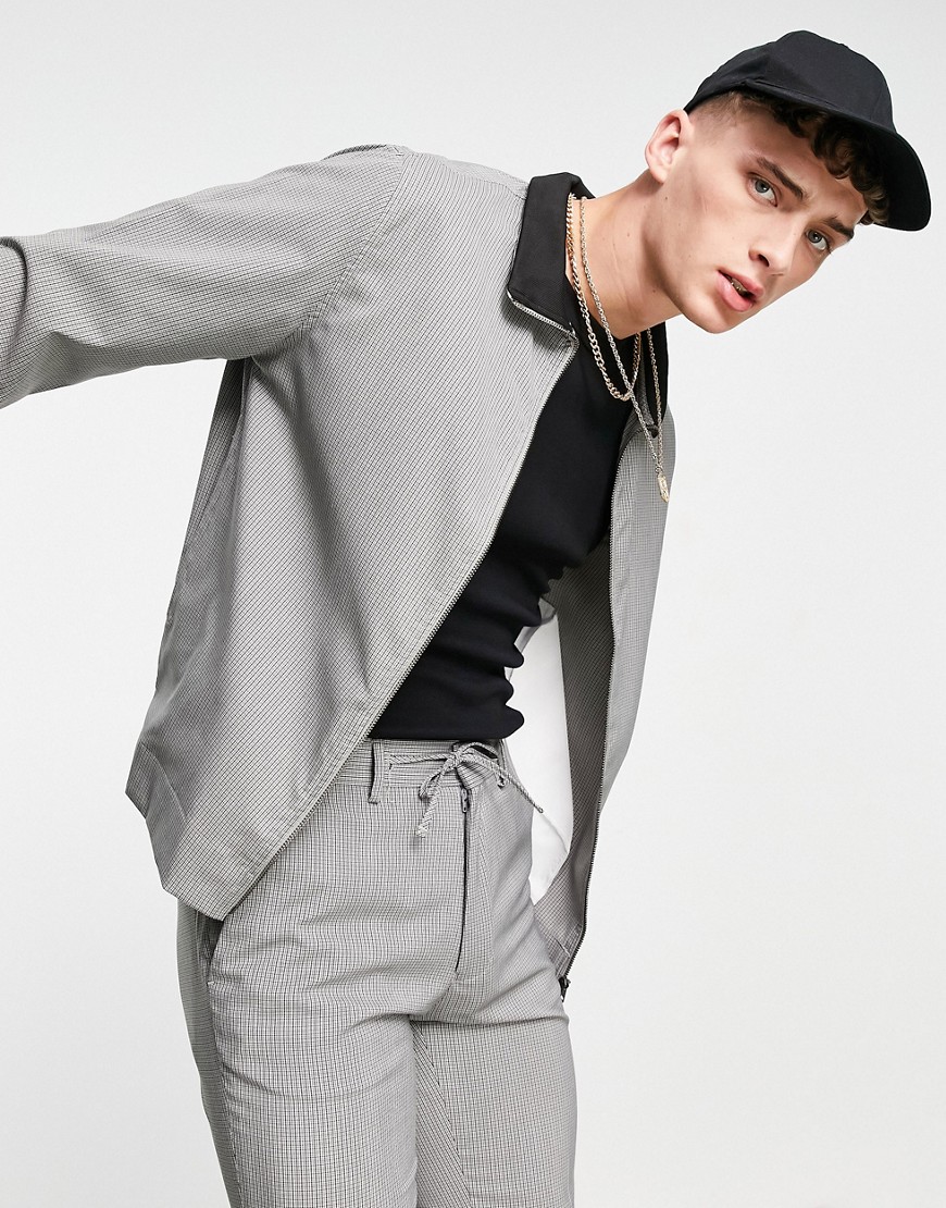 ASOS DESIGN smart track jacket in gray micro check - part of a set-Grey