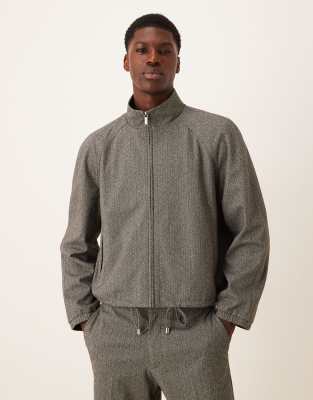 ASOS DESIGN smart track jacket in grey herringbone (part of a set) | ASOS
