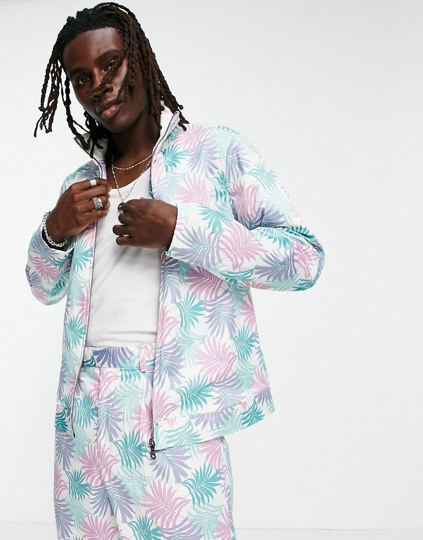 ASOS DESIGN smart track jacket with palm print in pastel blue - part of a set-Blues