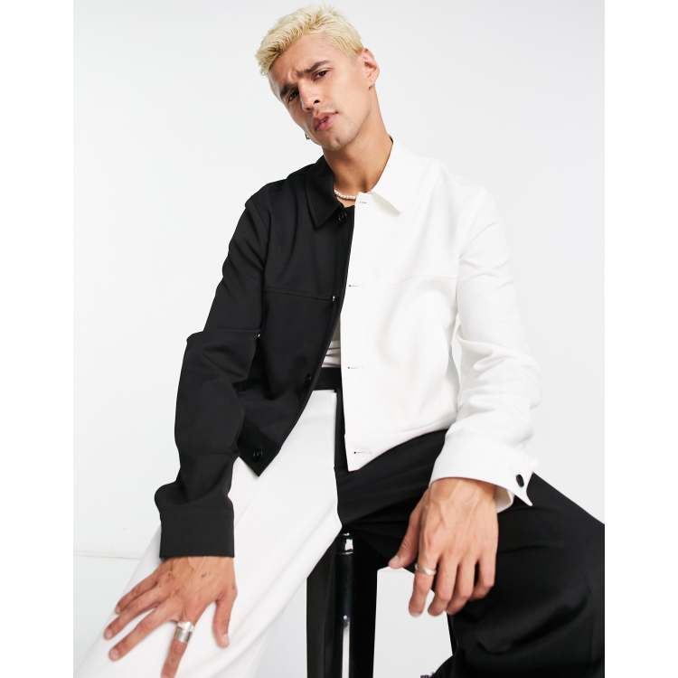 Half white half black jean jacket online