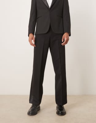 Asos Design Smart Tuxedo Wide Leg Pants With Side Stripe-black