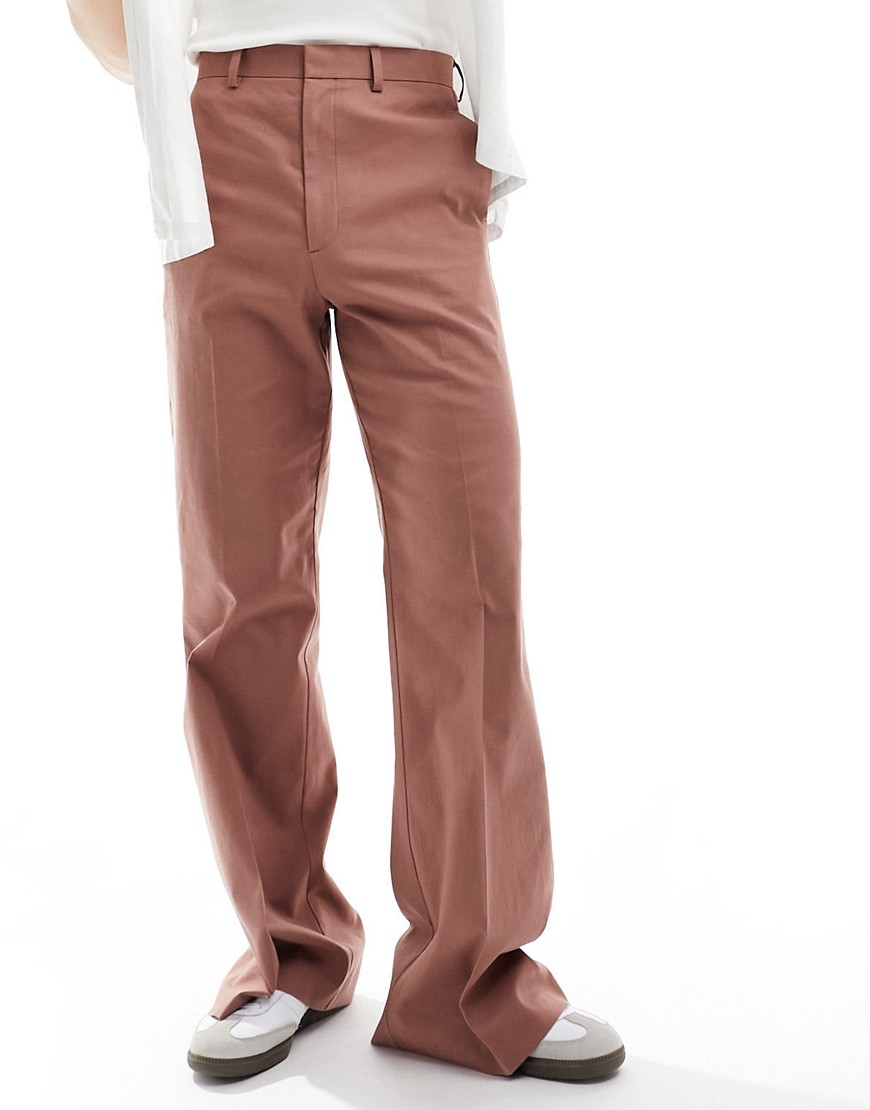 ASOS DESIGN smart vintage flare linen blend trousers in terracota-Brown