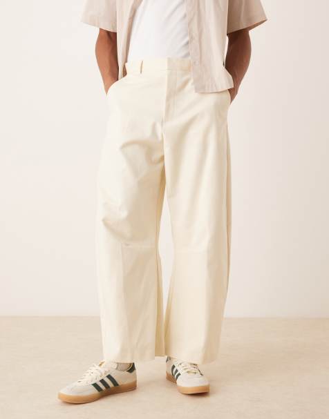 ASOS DESIGN smart wide barrel leg cotton chino pants in white - view 1