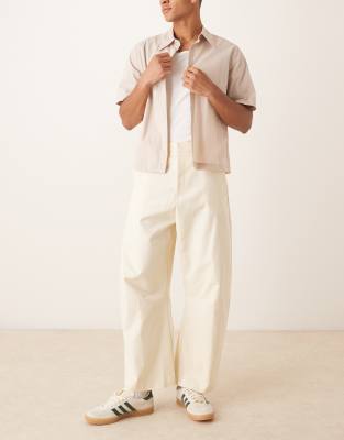 ASOS DESIGN smart wide barrel leg cotton chino pants in white