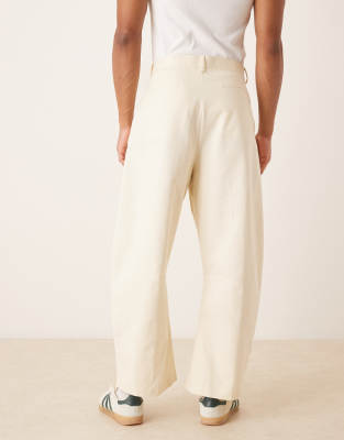 ASOS DESIGN smart wide barrel leg cotton chino pants in white