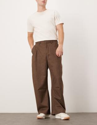 Asos Design Smart Wide Barrel Leg Fit Pants With Front Pleats In Brown