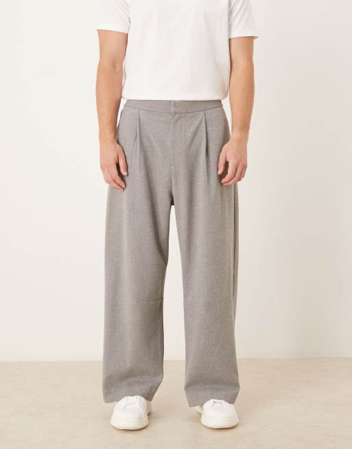 ASOS DESIGN smart wide barrel leg fit trousers in light grey flannel look with elasticated waist