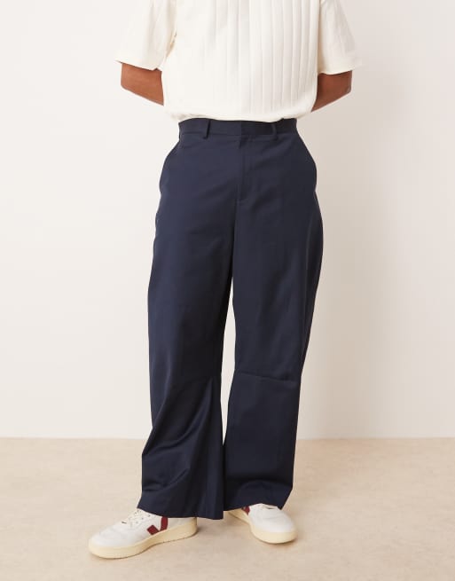 ASOS DESIGN smart barrel leg pants in navy 