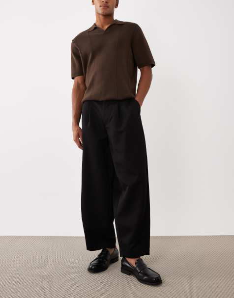 ASOS DESIGN smart wide barrel leg pleated pants in black - view 1