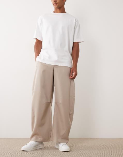 ASOS DESIGN smart wide barrel leg trousers in stone - view 1