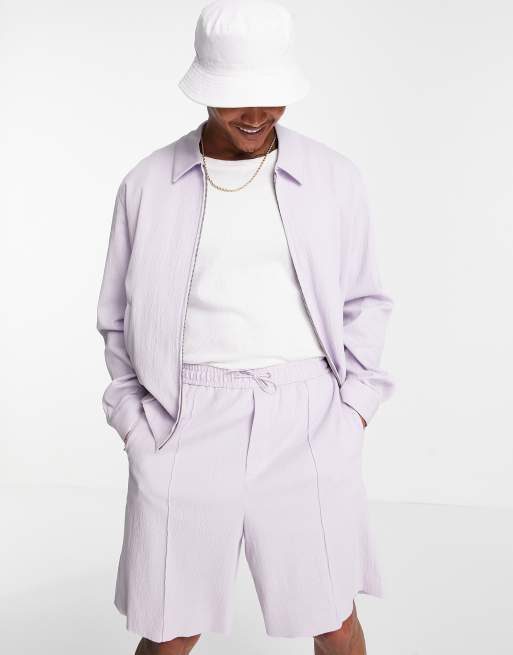 ASOS DESIGN smart wide bermuda shorts in lilac crinkle - part of a set