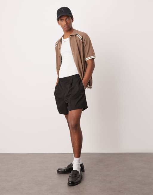 ASOS DESIGN wide cropped dressy shorts with front pleats in black