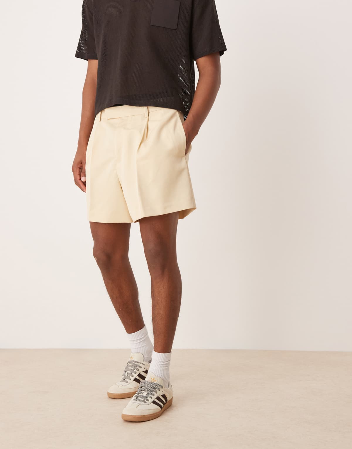 ASOS DESIGN smart wide cropped shorts with front pleat in buttermilk