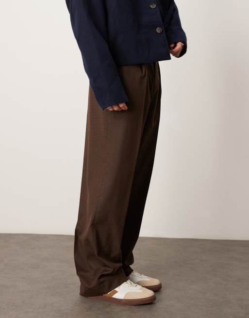 ASOS DESIGN smart wide fit trousers in neutral dogtooth pattern