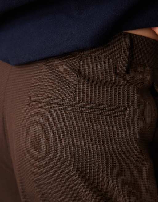ASOS DESIGN smart wide fit trousers in neutral dogtooth pattern