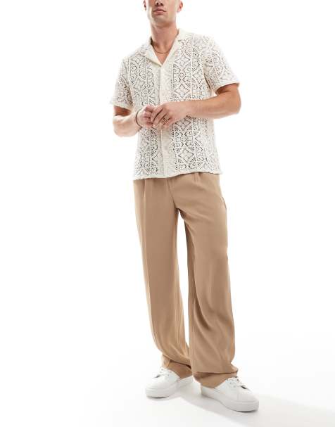 ASOS DESIGN smart wide fit trousers with front pleat in stone - view 1
