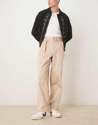 Asos Design Smart Wide Leg Belted Pants In Neutral