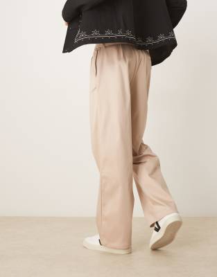 Asos Design Smart Wide Leg Belted Pants In Neutral
