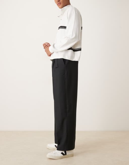 ASOS DESIGN smart wide leg belted pants with front pleat in black, 3 of 5