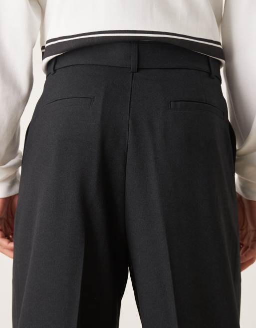 ASOS DESIGN smart wide leg belted pants with front pleat in black, 5 of 5
