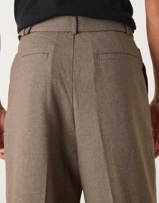 ASOS DESIGN smart wide leg belted pants with front pleat in brown, 5 of 5