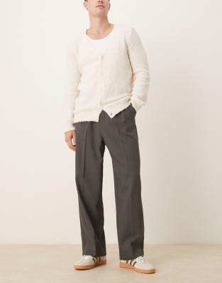 Asos Design Smart Wide Leg Belted Pants With Front Pleat In Gray