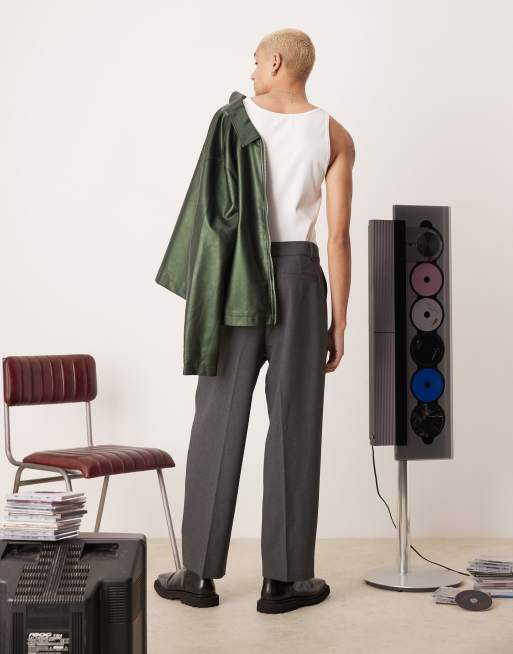 ASOS DESIGN wide leg belted dress pants with front pleats in charcoal