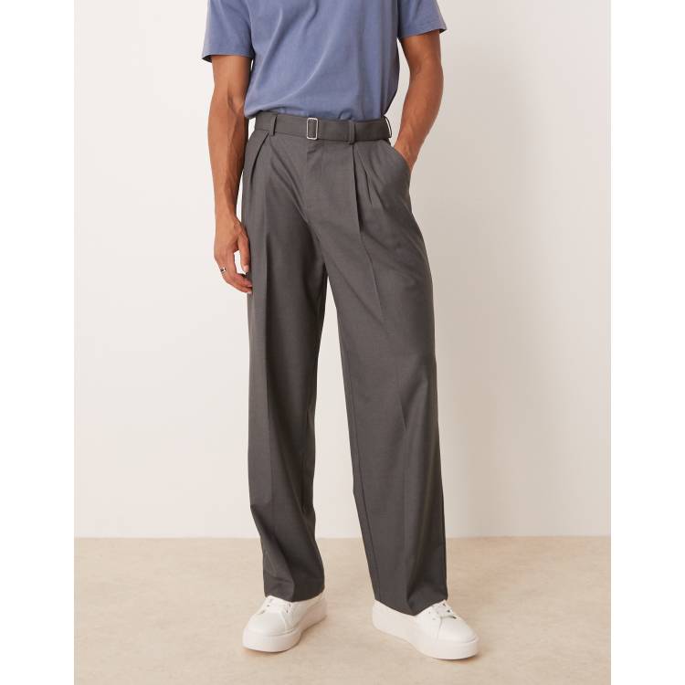 ASOS DESIGN smart wide leg belted pants with front pleat in