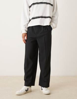 asos ASOS DESIGN smart wide leg belted trouser with front pleat in black