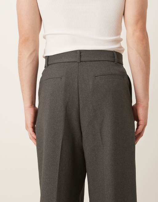 ASOS DESIGN smart wide leg belted trouser with front pleat in charcoal, 5 of 5