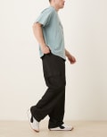 [ASOS DESIGN] ASOS DESIGN smart wide leg cargo pants in black with elasticated waist L BLACK