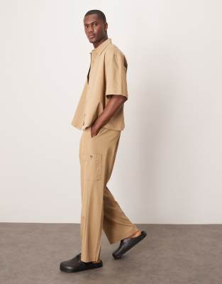 Asos Design Smart Wide Leg Cargo Pants In Neutral