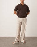 [ASOS DESIGN] ASOS DESIGN smart wide leg cargo pants in neutral linen look-Grey L Neutral