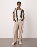 [ASOS DESIGN] ASOS DESIGN smart wide leg cargo pants in stone with elasticated waist-Neutral S STONE