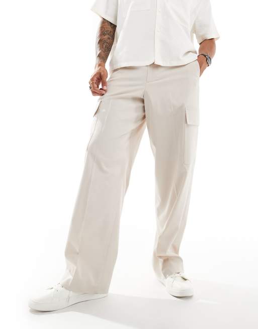 FhyzicsShops DESIGN smart wide leg cargo pants in stone