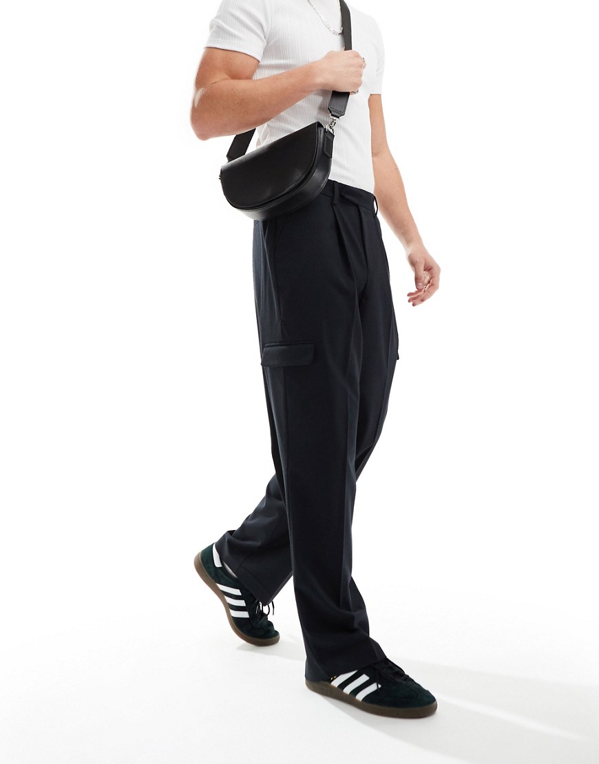 ASOS DESIGN smart wide leg cargo trousers in black
