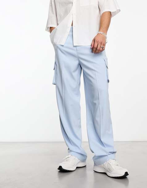 ASOS DESIGN smart wide leg cargo trousers in dusty blue - view 1