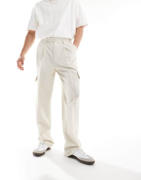 ASOS DESIGN smart wide leg cargo trousers in ecru microtexture - view 1