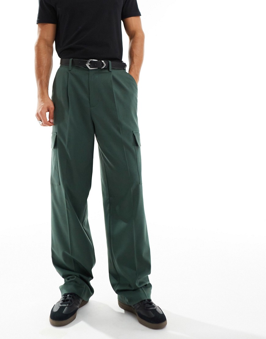 ASOS DESIGN smart wide leg cargo trousers in green